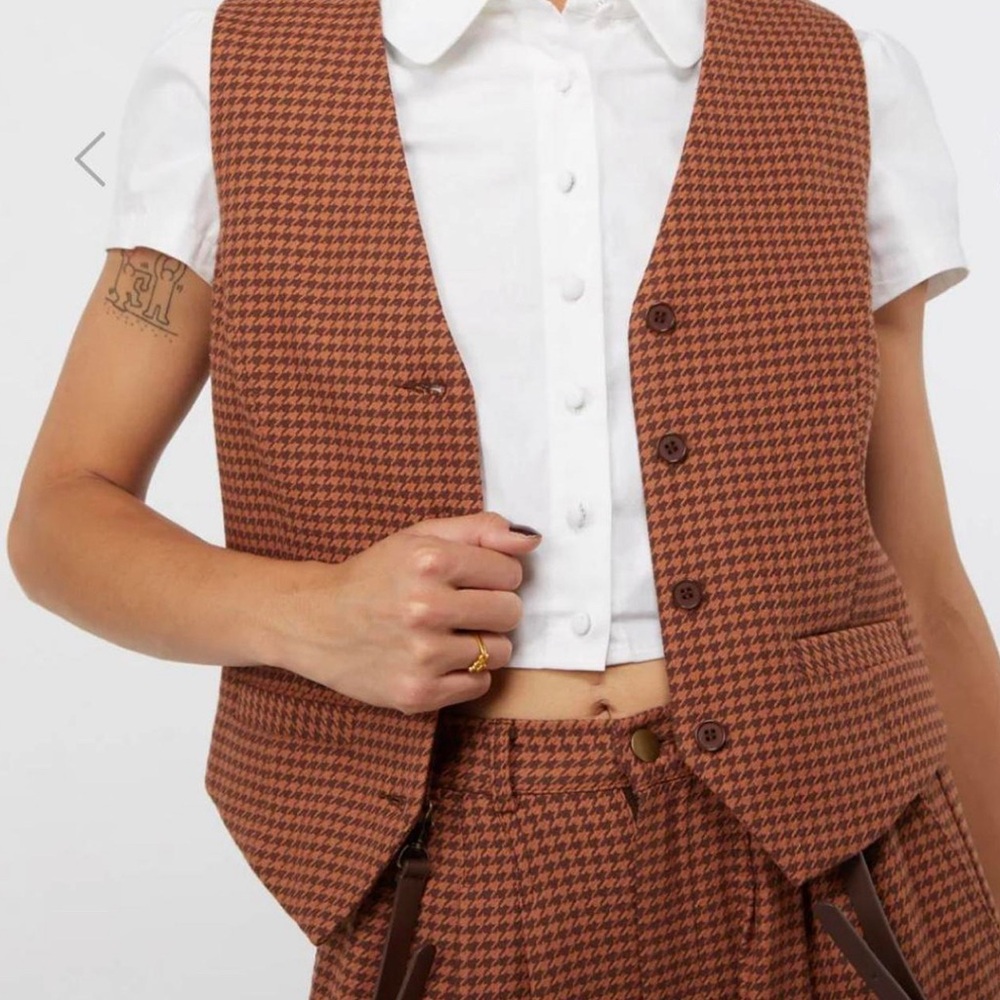 NEW a new day Houndstooth Vest in Browns Button down Tailored Fit Size Medium